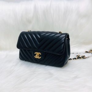 Authentic Chanel Chevron Mini Rectangle in Lambskin